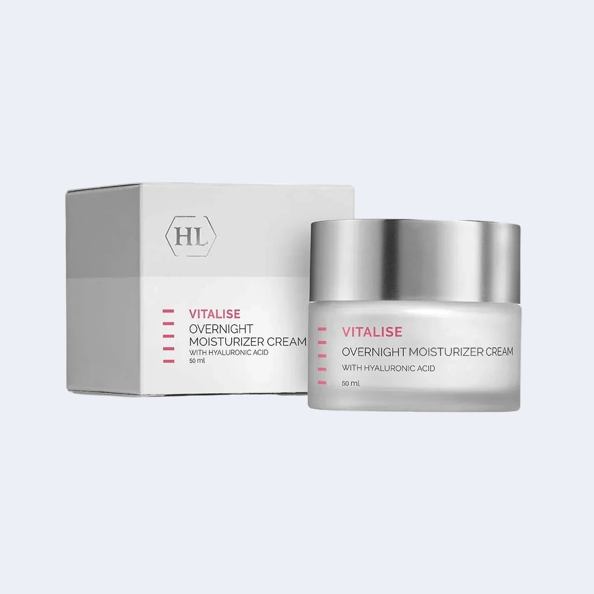 Vitalise Overnight Moisturizing Cream by Holy Land is a nourishing night cream designed to replenish moisture, restore comfort, and support the skin’s natural overnight recovery process. This rich yet comfortable formula helps improve hydration levels, smooth skin texture, and reduce signs of fatigue while you sleep.