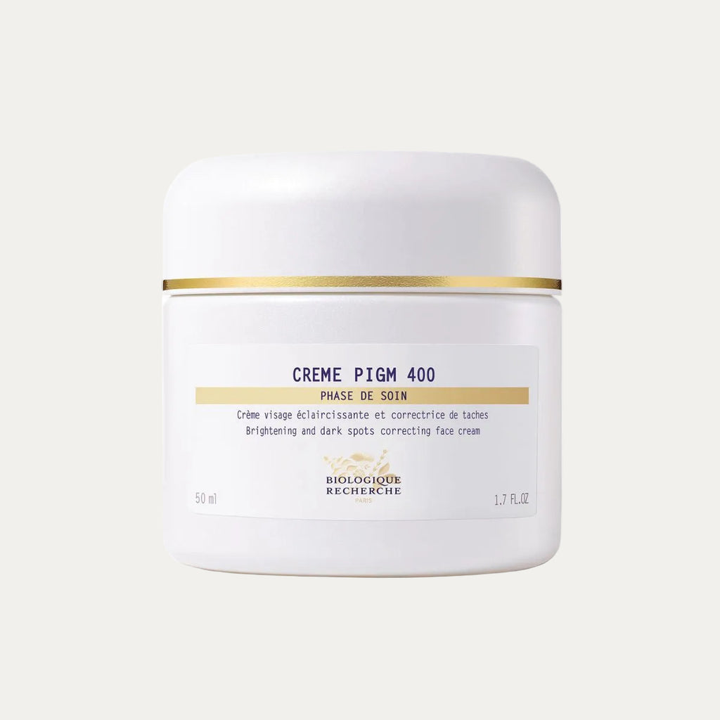 Biologique Recherche Crème PIGM 400 50ml illuminating face cream that helps reduce the appearance of dark spots, even skin tone, and promote a brighter, more radiant complexion.