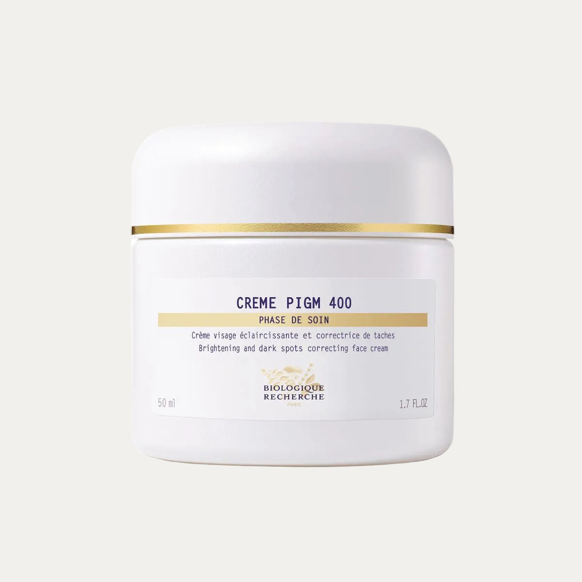 Biologique Recherche Crème PIGM 400 50ml illuminating face cream that helps reduce the appearance of dark spots, even skin tone, and promote a brighter, more radiant complexion.