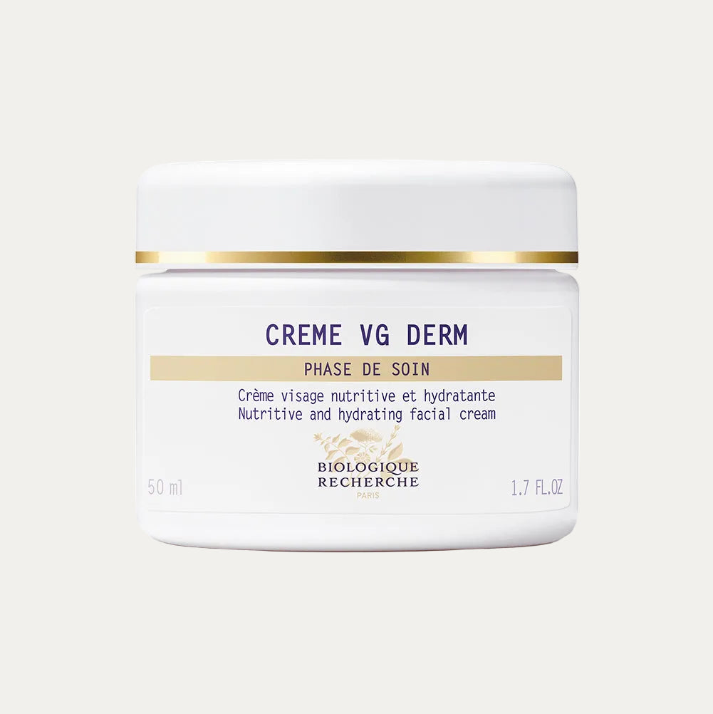Biologique Recherche Crème VG Derm 50ml rich moisturizing face cream that helps replenish skin lipids, reduce dryness, strengthen the skin barrier, and provide long-lasting comfort for dry skin.