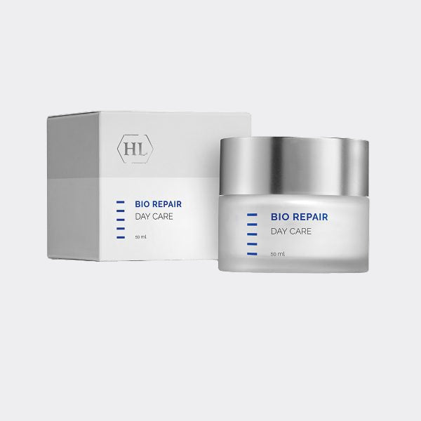 Bio Repair Day Care cream jar and box with HL logo on a white background