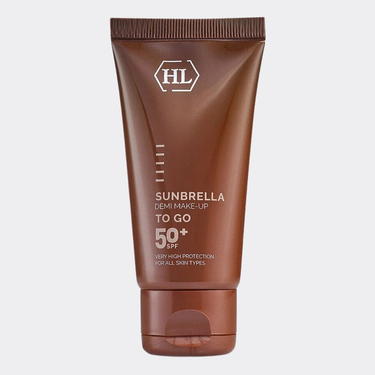 Sunscreen tube labeled 'Sunbrella' with SPF 50+ on a light gray background