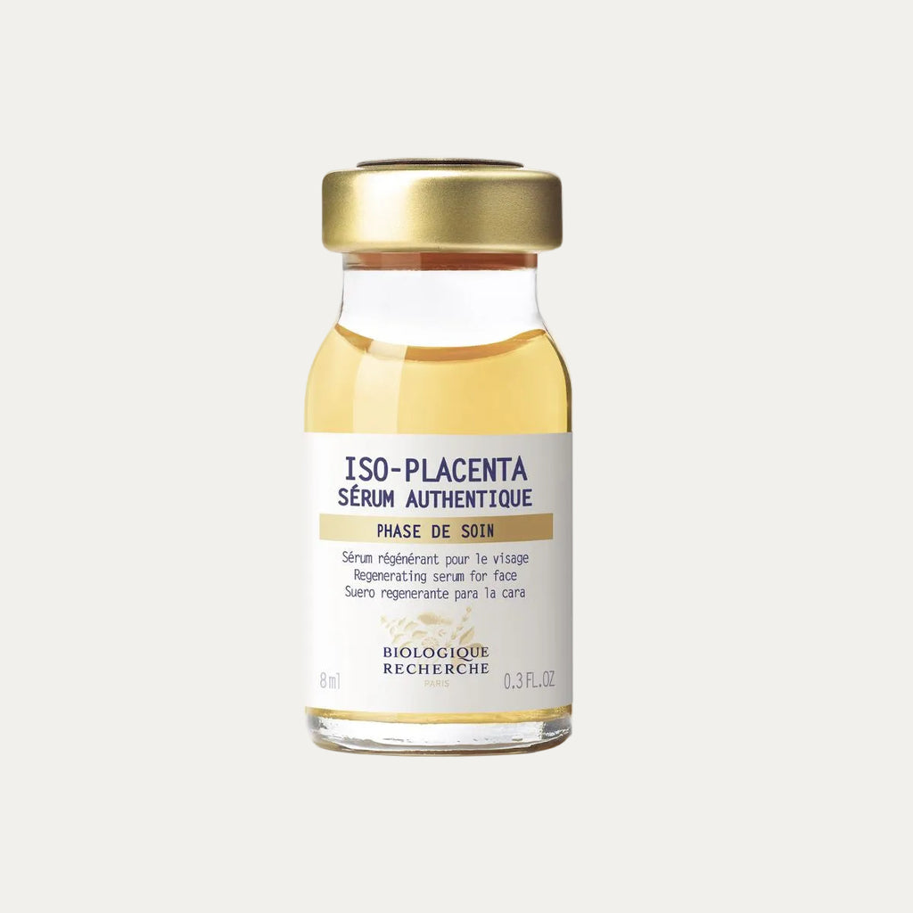 Biologique Recherche ISO-Placenta Serum 8ml restorative facial serum designed to reduce the appearance of post-acne marks, support skin regeneration, and promote a smoother, more even-looking complexion.