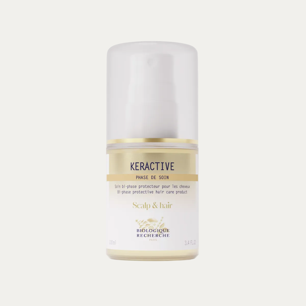 Kéractive Hair Lotion by Biologique Recherche leave-in hair treatment that smooths frizz, improves softness, enhances shine, and protects hair from dryness