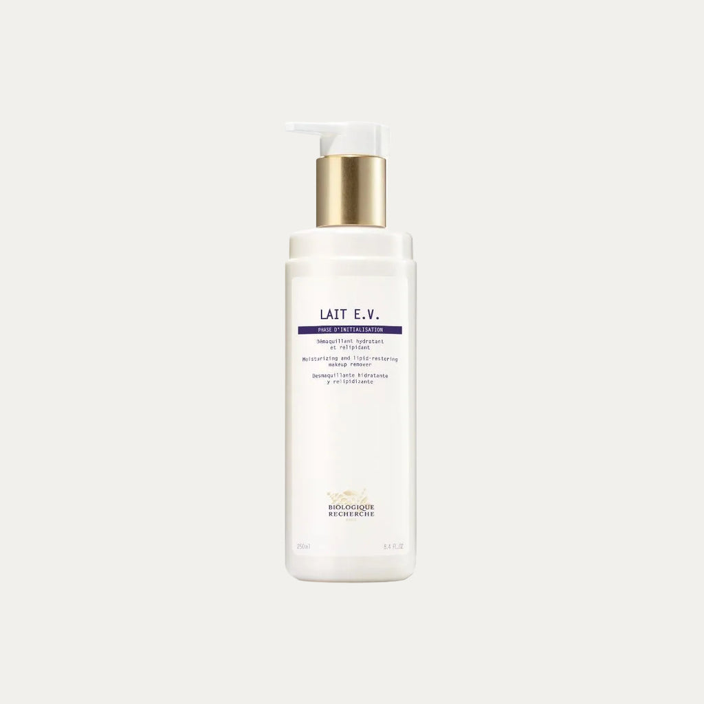Biologique Recherche Lait E.V. 250ml nourishing cleansing milk that gently removes impurities, supports the skin barrier, and helps maintain skin comfort and hydration