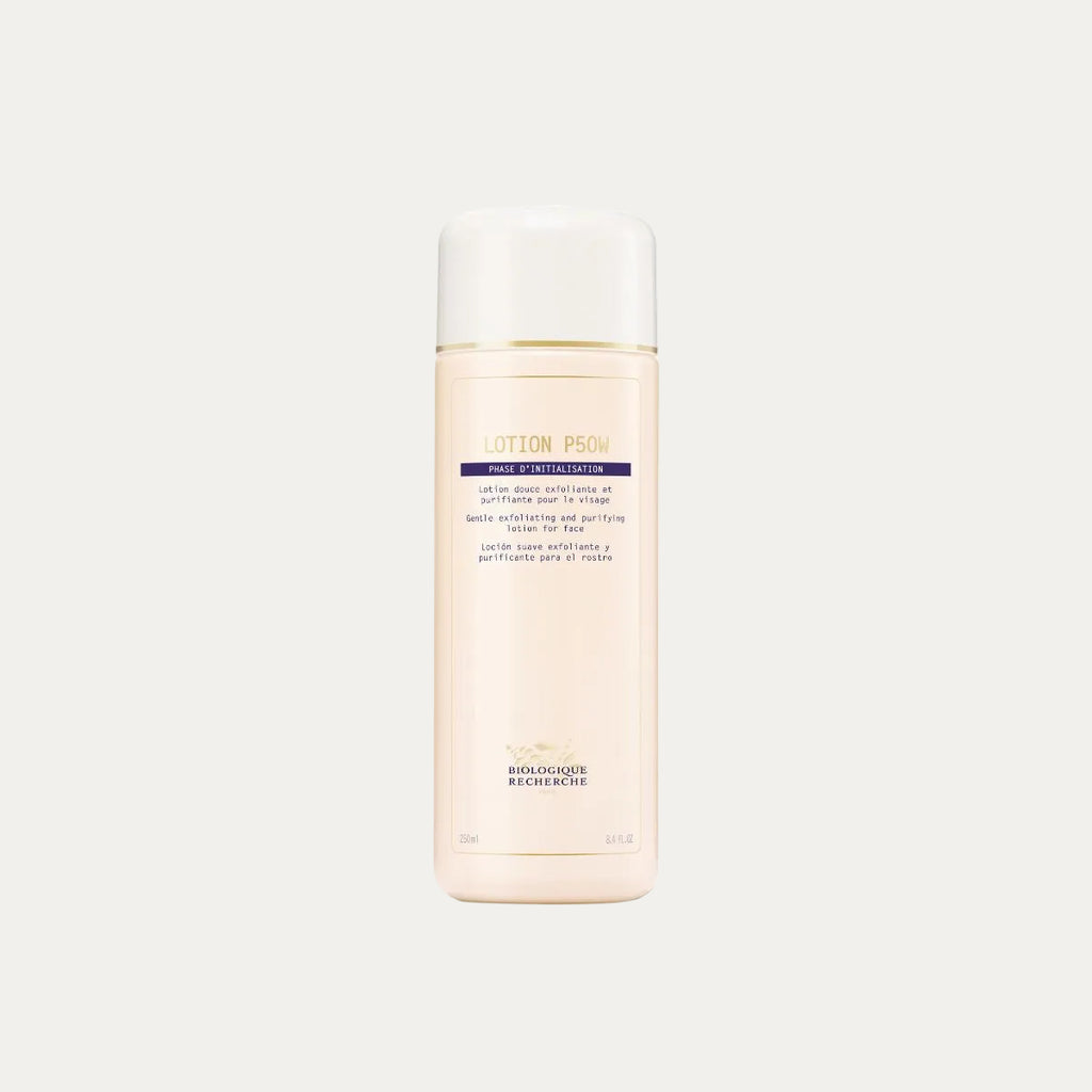 Biologique Recherche Lotion P50W 250ml gentle exfoliating lotion for sensitive skin that helps refine texture, support skin renewal, and improve radiance
