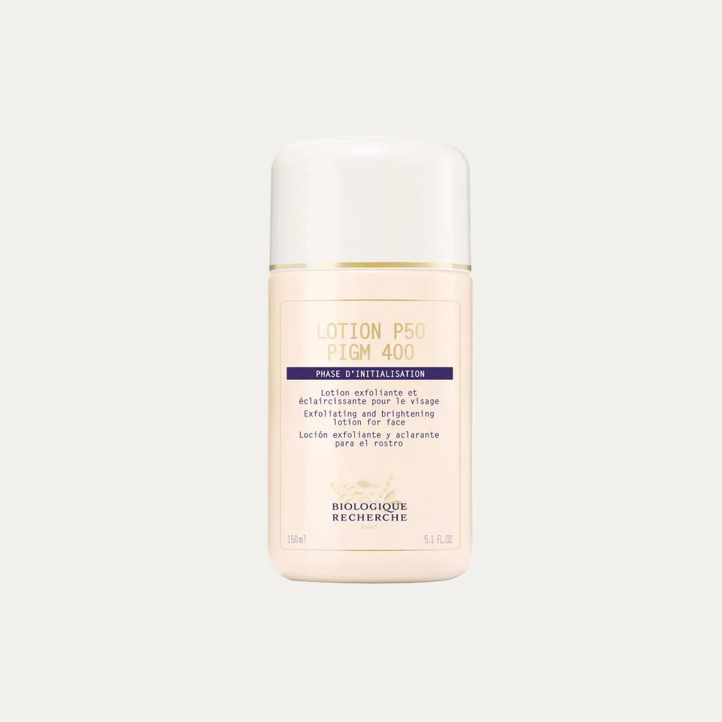 Biologique Recherche Lotion P50 PIGM 400 150ml exfoliating and brightening lotion that helps reduce pigmentation, even skin tone, and improve radiance
