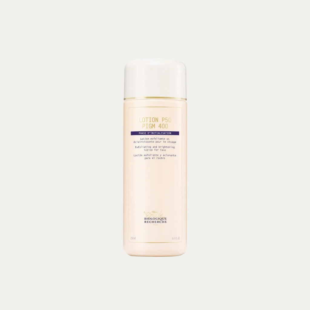 Biologique Recherche Lotion P50 PIGM 400 250ml exfoliating and brightening lotion that helps reduce pigmentation, even skin tone, and improve radiance