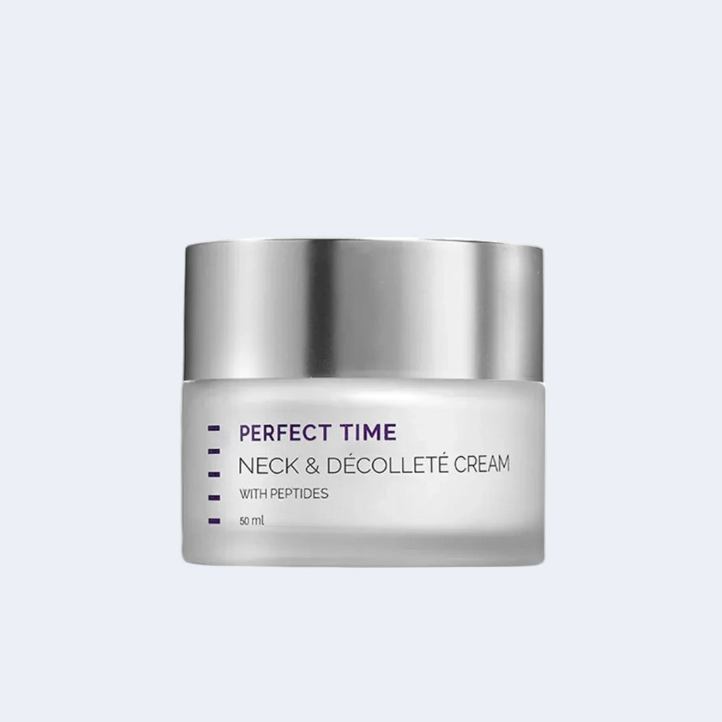 Perfect Time Neck Décolleté Cream by HL is an advanced anti-aging treatment specially designed for the delicate neck and décolleté area. This firming formula helps improve elasticity, smooth wrinkles, and visibly tighten the skin for a more lifted and youthful appearance.