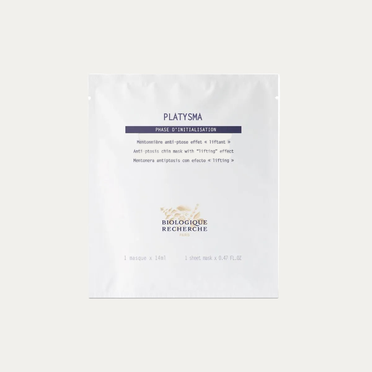 Biologique Recherche Platysma lifting mask for the neck and jawline that helps improve skin firmness, support facial contours, and reduce the appearance of sagging skin.